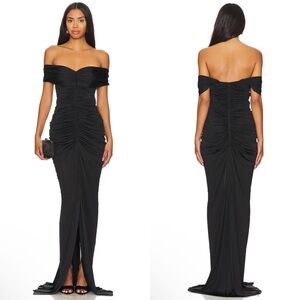 NEW NWT YAURA Tiara Off The Shoulder Ruched Maxi Gown In Black